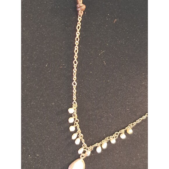 Peyote Bird Teardrop Moonstone Pearls Silver Chain Leather Cord Necklace 19" NWT - Picture 5 of 8